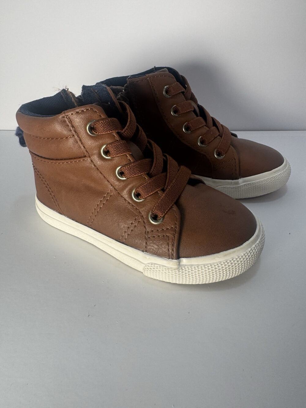 Cat & Jack Toddler High Top Sneakers Brown Faux Leather Lace Up Size 7